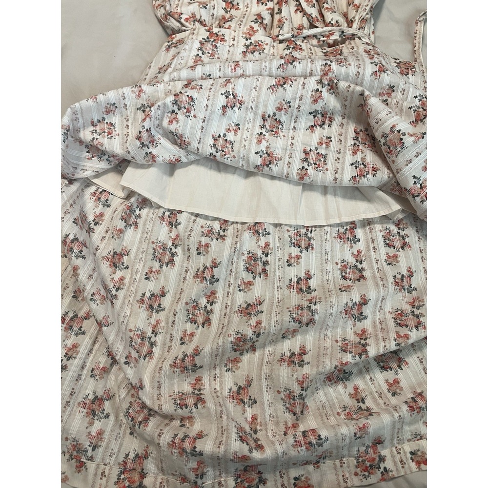 NWT A Loves A Tie Scoop Neck Short Puff Sleeve Floral Belted Midi Dress Large - Picture 4 of 12